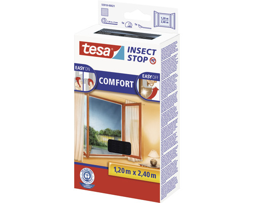 Tesa Insect Stop Comfort Fliegengitter für Fenster, Größe 1,20 Meter mal 2,40 Meter
