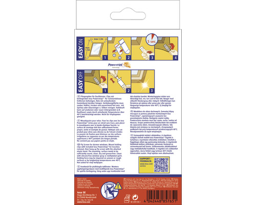 Tesa Powerstrips Packungsrückseite mit Anwendungsanleitung
