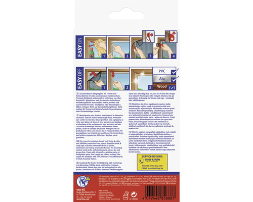 Verpackung eines Insektenschutzgitters mit Montageanleitung für Fenster