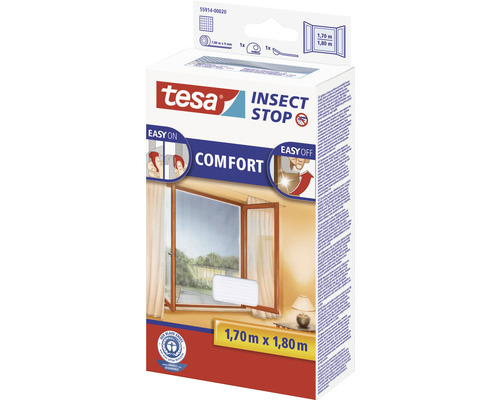 Tesa Insect Stop Comfort Insektenschutzgitter für Fenster, 1,70 Meter mal 1,80 Meter