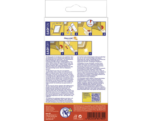 Tesa Fliegengitter Dachfenster Powerstrips Packungsrückseite mit Montagehinweisen
