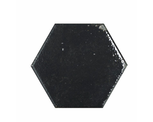 Steingut Hexagonfliese Alma 13 x 15 cm schwarz glänzend