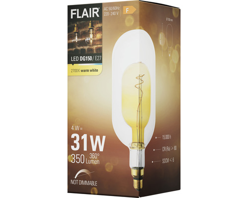 Verpackung einer Flair LED Lampe DG150/E27, nicht dimmbar