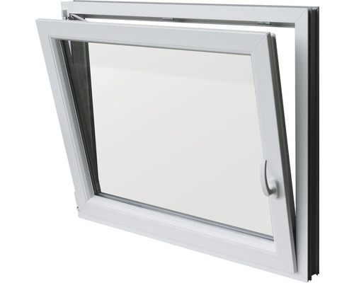 Kellerfenster Dreh-Kipp Kunststoff RAL 9016 verkehrsweiß 800x600 mm DIN Rechts (3-fach verglast)