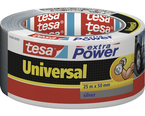 tesa extra Power Universal Reparaturband silber 25m x 50mm Tesa extra Power Universal Klebeband, 25 Meter mal 50 Millimeter, silberfarben