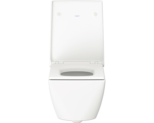 Wand-Tiefspülklosett mit offenem Spülrand und hochgeklapptem Sitz