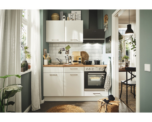 PICCANTE Küchenzeile mit Geräten Online 160 cm Frontfarbe weiß matt Korpusfarbe weiß montiert