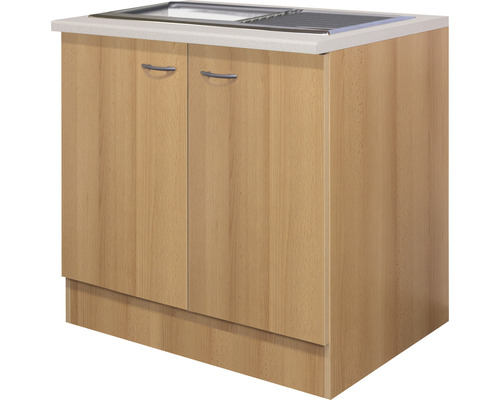 Flex Well Spülenschrank inkl Spüle Nano BxTxH 100 x 60 x 85 cm buche matt zerlegt