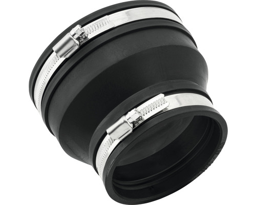 Schwarzer Reduzierverbinder aus Gummi mit zwei Schlauchschellen