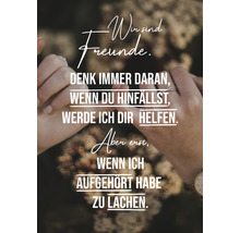 Dekorative Aufnahme von zwei Händen mit dem Spruch ''Wir sind Freunde''.