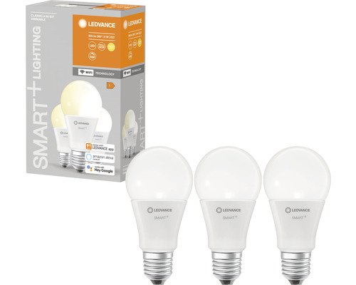 Ledvance Smart WIFI LED-Lampen dimmbar A60 E27/9W (60W) matt 806 lm 2700 K warmweiß 3 Stück