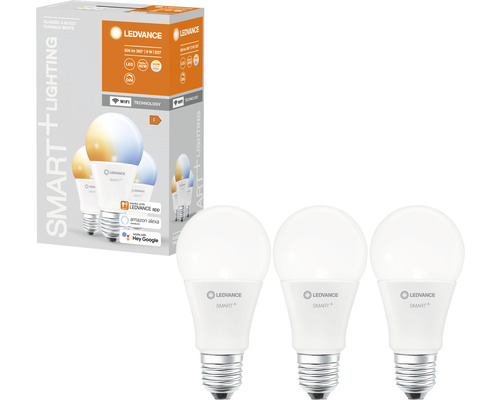 Ledvance Smart WIFI LED-Lampen dimmbar A60 E27/9W (60W) matt 806 lm 2700- 6500 K warmweiß- tageslichtweiß 3 Stück
