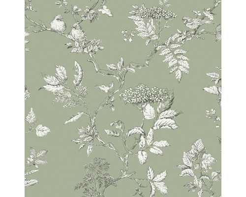 Vliestapete 113348 Laura Ashley Elderwood Grün Tapete mit Vogel- und Pflanzenmuster