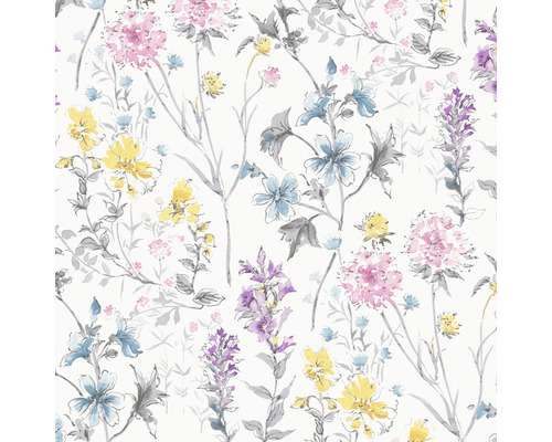 Vliestapete 113363 Laura Ashley Wild Meadow Bunt Blumentapete mit floralem Muster in Gelb, Blau, Rosa und Violett