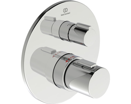 Ideal Standard Badewannenarmatur mit Thermostat CERATHERM T100 chrom A5813AA Ideal Standard Logo. Aufputz-Thermostatbatterie mit zwei Griffen für das Badezimmer.