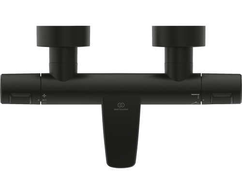 Ideal Standard Logo auf einer schwarzen Duscharmatur