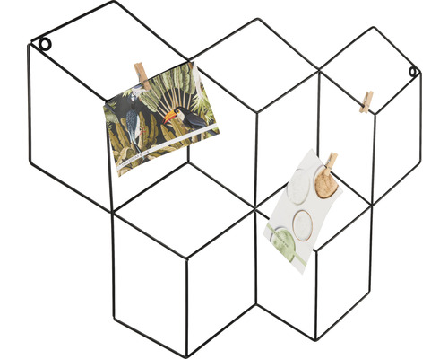 Dekorative Wand-Memotafel aus schwarzem Metalldraht mit Postkarten