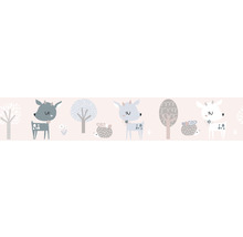 Illustration mit Rehen, Bäumen und Igeln