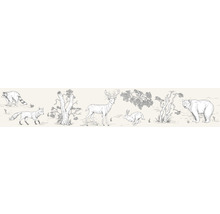 Illustration von Waldtieren inklusive Waschbär, Fuchs, Hirsch, Hase und Bär