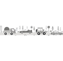 Bordüre 45847 Kids Walls Autos Straße grau weiß 5 m x 17,5 cm