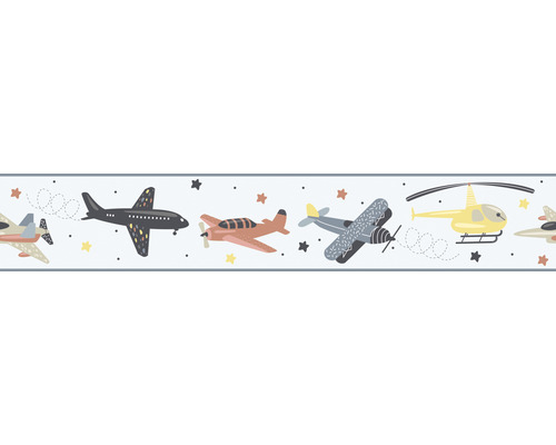 Bordüre 45818 Kids Walls Flugzeuge blau 5 m x 17,5 cm Dekorative Bordüre mit Flugzeug- und Hubschraubermotiven für Kinderzimmer