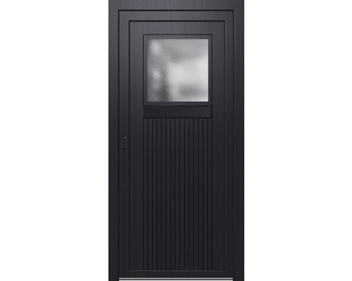 Nebeneingangstür KT 51 Kunststoff weiß/anthrazit 980 x 1980 mm DIN Links Eingangstür mit Glaseinsatz und vertikalen Zierleisten