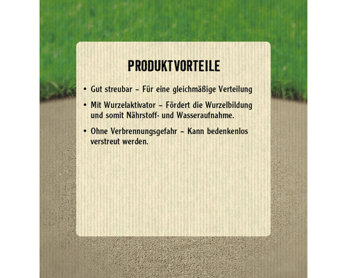 Produktvorteile: Gute Streubarkeit für gleichmäßige Verteilung, Wurzelaktivator zur Förderung der Wurzelbildung sowie Nährstoff- und Wasseraufnahme, keine Verbrennungsgefahr