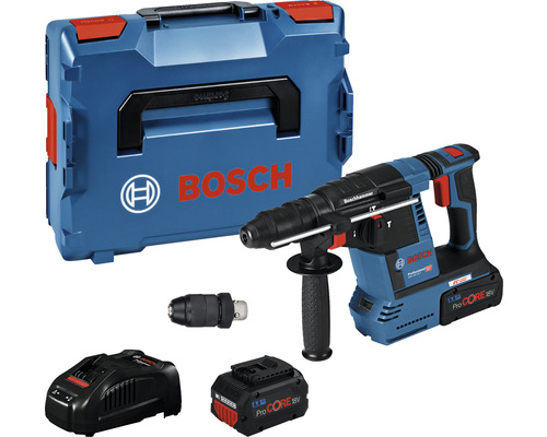 Akku-Bohrhammer Bosch Professional GBH 18V-26 F, inkl. 2 Akkus (5,5 Ah) und Ladegerät Bosch Akku Bohrhammer mit Zubehör und Aufbewahrungskoffer