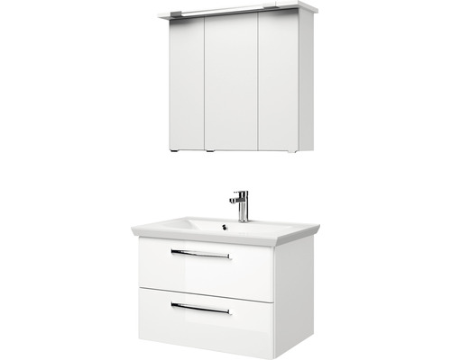 Badezimmermöbel-Set mit Waschbeckenunterschrank, zwei Schubladen und Spiegelschrank mit drei Türen