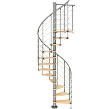 Wendeltreppe mit Holzstufen und Metallgeländer