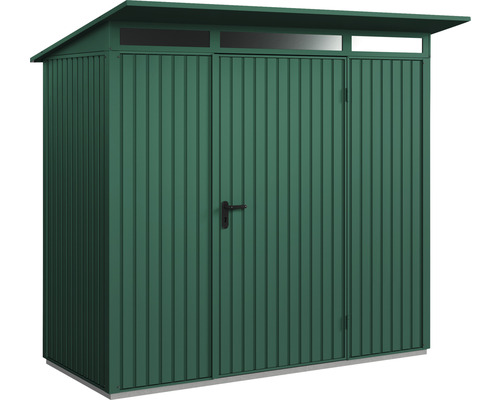 Gerätehaus Hörmann EcoStar Premiumline Trend-P Typ 1 RAL6005 Einzeltür 247,9 x 153 cm grün Gartenschrank aus Metall mit Dach und Tür