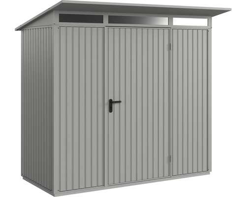 Gerätehaus Hörmann EcoStar Premiumline Trend-P Typ 1 RAL9007 Einzeltür 247,9 x 153 cm grau Metall Gerätehaus mit Doppeltür und Oberlicht