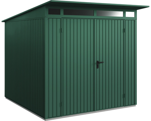Gerätehaus Hörmann EcoStar Premiumline Trend-P Typ 2 RAL6005 Doppeltür 247,9 x 283,4 cm grün Gartenschrank aus Metall mit Pultdach und Flügeltür