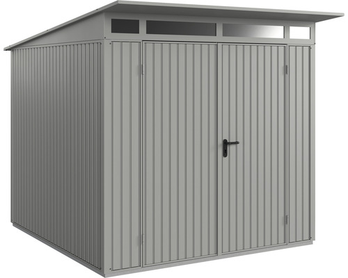 Gerätehaus Hörmann EcoStar Premiumline Trend-P Typ 2 RAL9007 Doppeltür 247,9 x 283,4 cm grau Metall Gerätehaus mit Pultdach und Tür