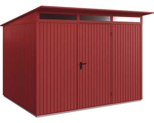 Gerätehaus Hörmann EcoStar Premiumline Trend-P Typ 3 RAL3004 Einzeltür 312,7 x 283,4 cm rot Metall Gerätehaus mit Pultdach und Doppeltür