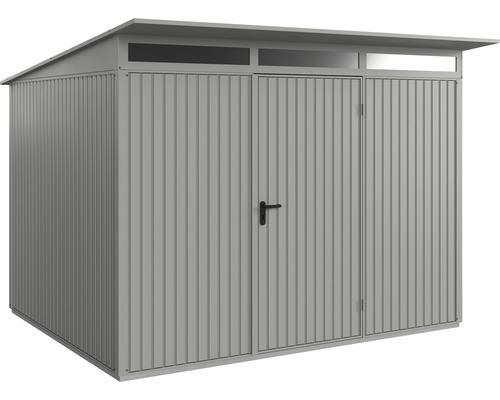Gerätehaus Hörmann EcoStar Premiumline Trend-P Typ 3 RAL9007 Einzeltür 312,7 x 283,4 cm grau Metall Gerätehaus mit Doppeltür und Oberlicht