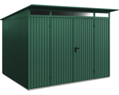 Gerätehaus Hörmann EcoStar Premiumline Trend-P Typ 3 RAL6005 Doppeltür 312,7 x 283,4 cm grün Gartengerätehaus aus Metall mit Doppeltür und Oberlicht