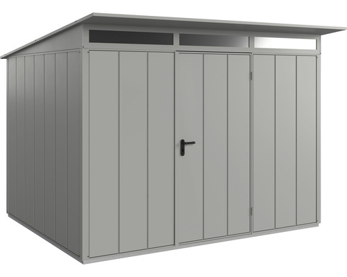 Gartengerätehaus aus Metall mit Pultdach und Doppeltür