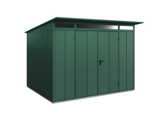 Gerätehaus Hörmann EcoStar Premiumline Elegant-P Typ 3 RAL6005 Doppeltür 312,7 x 283,4 cm grün Gartengerätehaus mit Doppeltür und Oberlicht