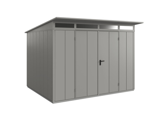 Gerätehaus Hörmann EcoStar Premiumline Elegant-P Typ 3 RAL9007 Doppeltür 312,7 x 283,4 cm grau Gartenschrank aus Metall mit Pultdach und Doppeltür