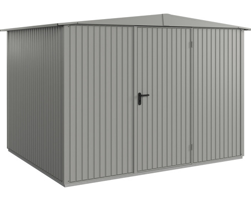 Gerätehaus Hörmann EcoStar Premiumline Trend-S Typ 3 RAL9007 Einzeltür 323,6 x 247,7 cm grau Gartengerätehaus aus Metall mit Doppeltür und Satteldach