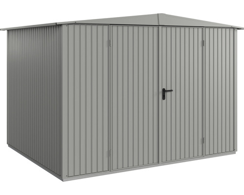 Gerätehaus Hörmann EcoStar Premiumline Trend-S Typ 3 RAL9007 Doppeltür 323,6 x 247,7 cm grau Gartenschuppen aus Metall mit Tür