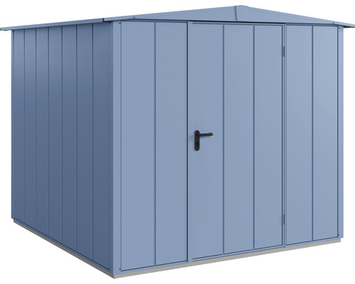 Gerätehaus Hörmann EcoStar Premiumline Elegant-S Typ 2 RAL5014 Einzeltür 258,8 x 247,7 cm blau Metallgartenhaus mit Doppeltür und Satteldach