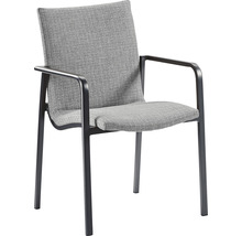 Gepolsterter Stuhl mit Armlehnen und Metallgestell