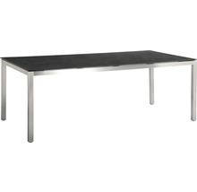 Rechteckiger Esstisch mit Edelstahlgestell und Tischplatte