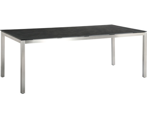 Rechteckiger Esstisch mit Edelstahlgestell und Tischplatte