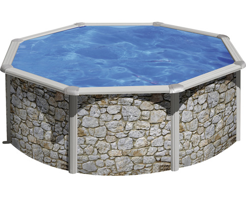 Aufstellpool Stahlwandpool-Set Planet Pool Vision-Pool Classic Solo rund Ø 350x120 cm inkl. Einbauskimmer Steinoptik