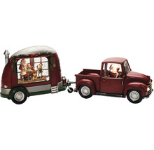 Dekorative Weihnachtsfigur: Weihnachtsmann im Lastwagen mit Wohnwagen
