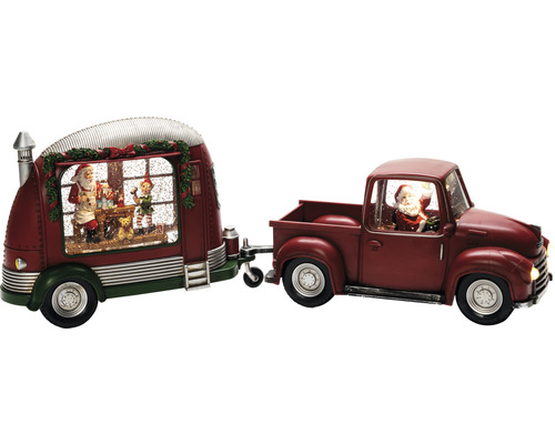 Dekorative Weihnachtsfigur: Weihnachtsmann im Lastwagen mit Wohnwagen