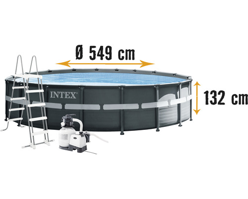 Aufstellpool Framepool-Set Intex Ultra Rondo XTR rund Ø 549x132 cm inkl. Sandfilteranlage, Leiter & Verrohrung grau